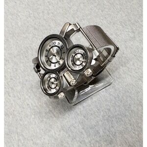 Steampunk Oulm Watch 50mm Silver 1167 Multi Dial 24mm Mesh Band New Batteries